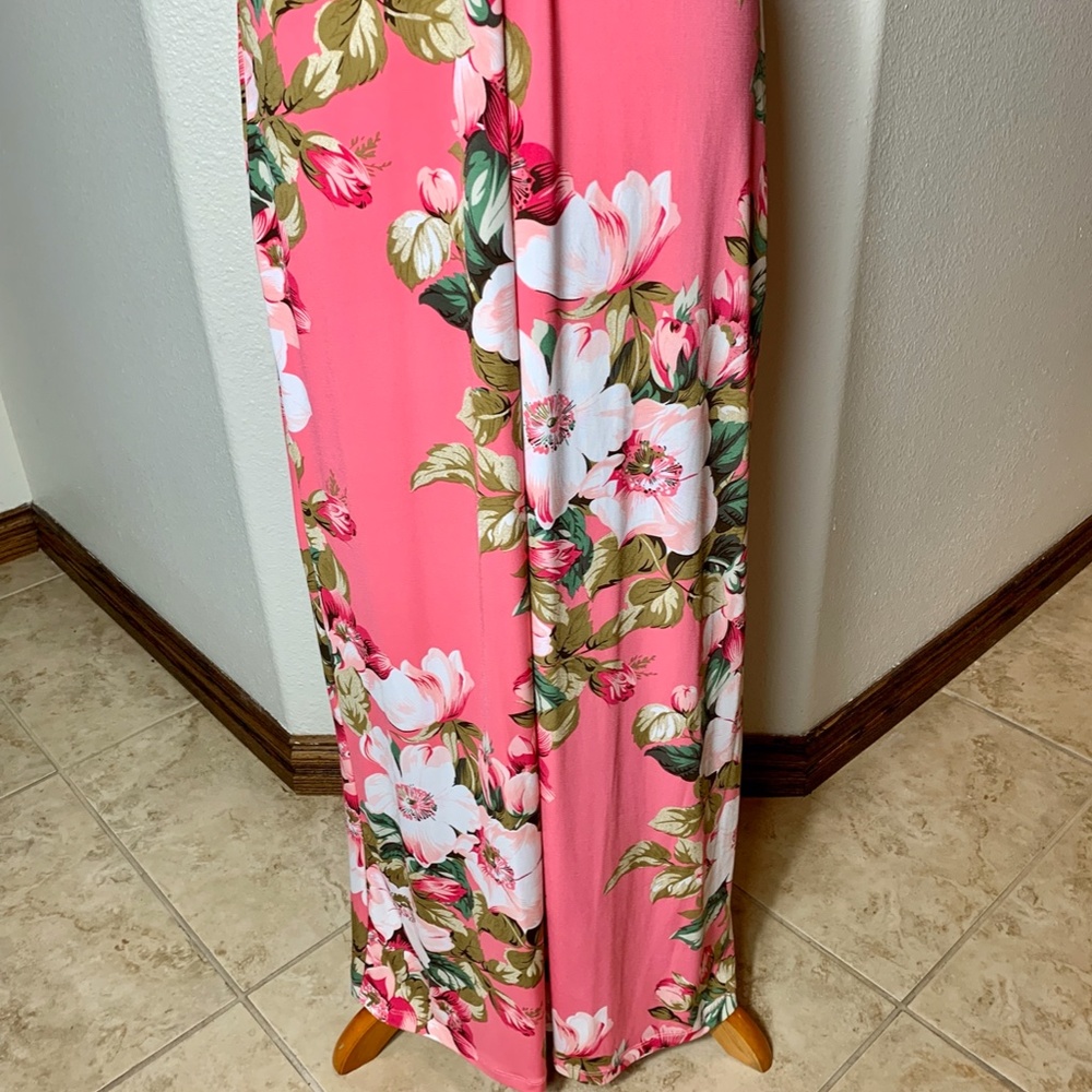 IMAN Pink Tropical Print Twist Front Maxi Dress Size Small - Picture 4 of 9